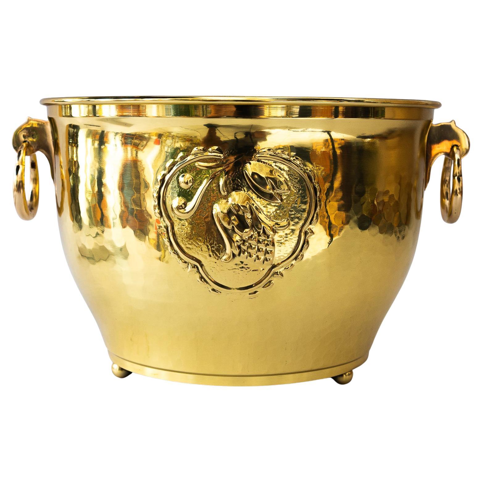 Art Deco brass palm pot around 1920s For Sale