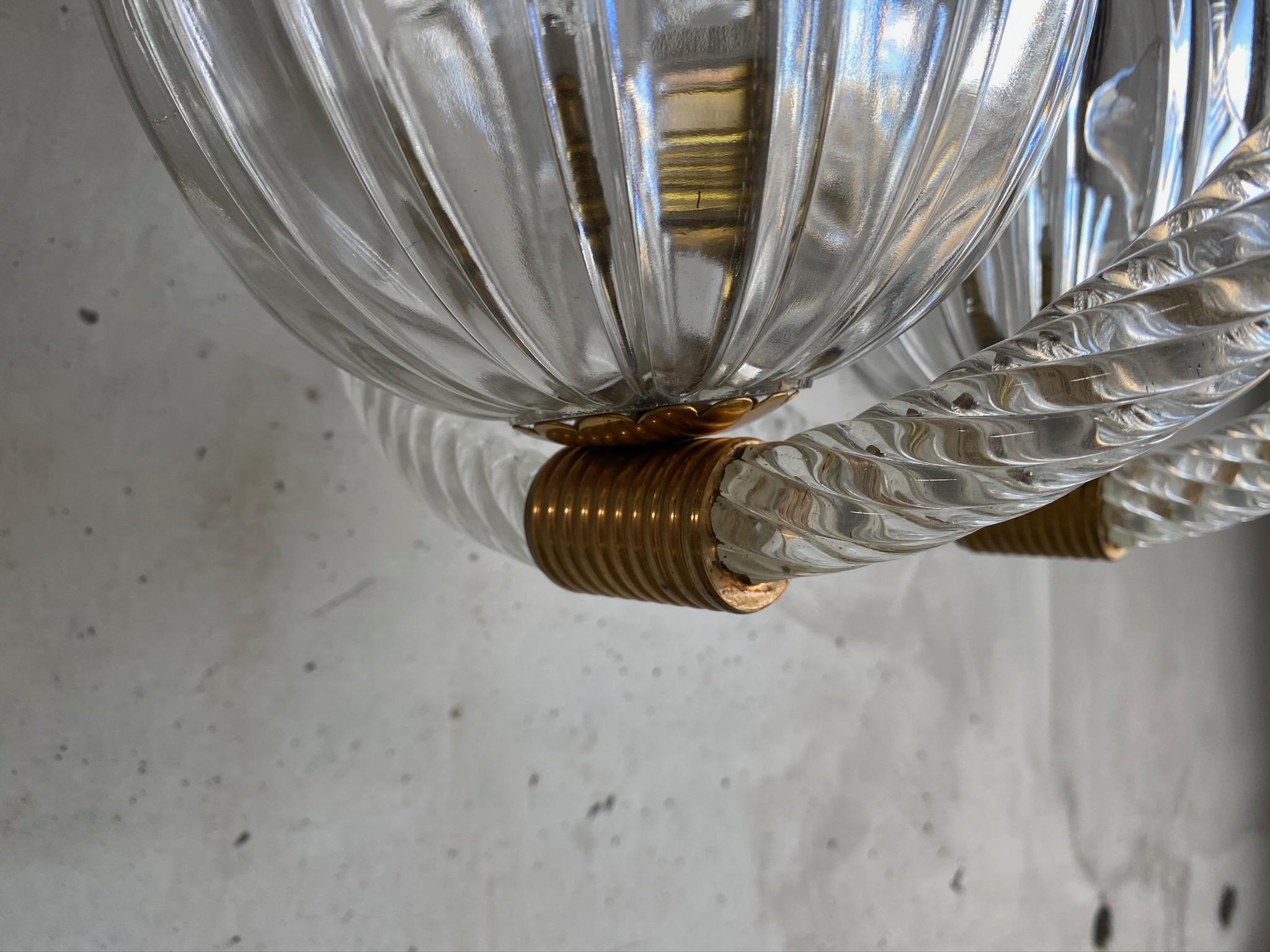 Art Deco Murano Glas Pendant Lamp by Barovier & Toso, 1930s with brass For Sale 3