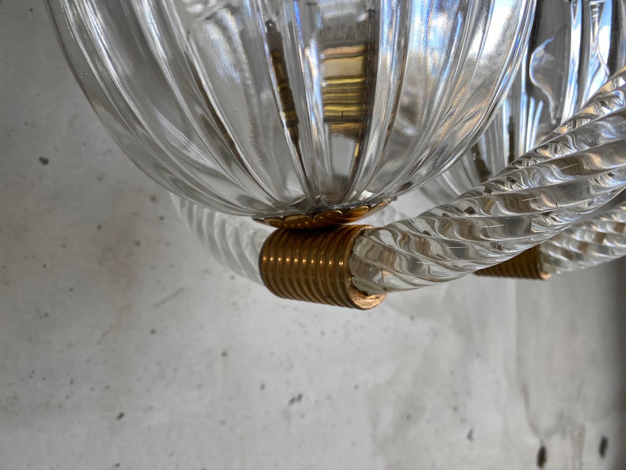 Art Deco Murano Glas Pendant Lamp by Barovier & Toso, 1930s with brass For Sale 5