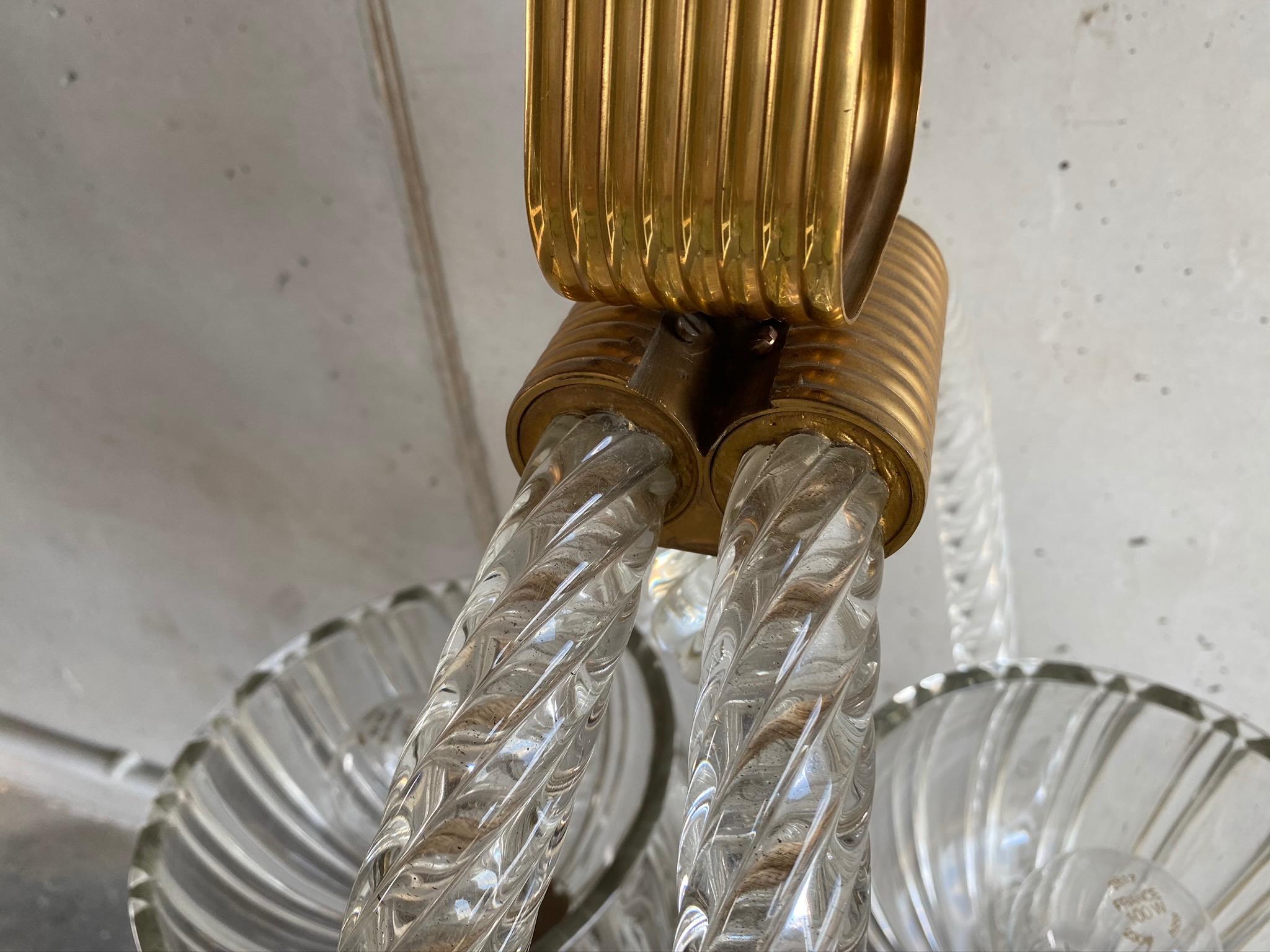 Art Deco Murano Glas Pendant Lamp by Barovier & Toso, 1930s with brass 7