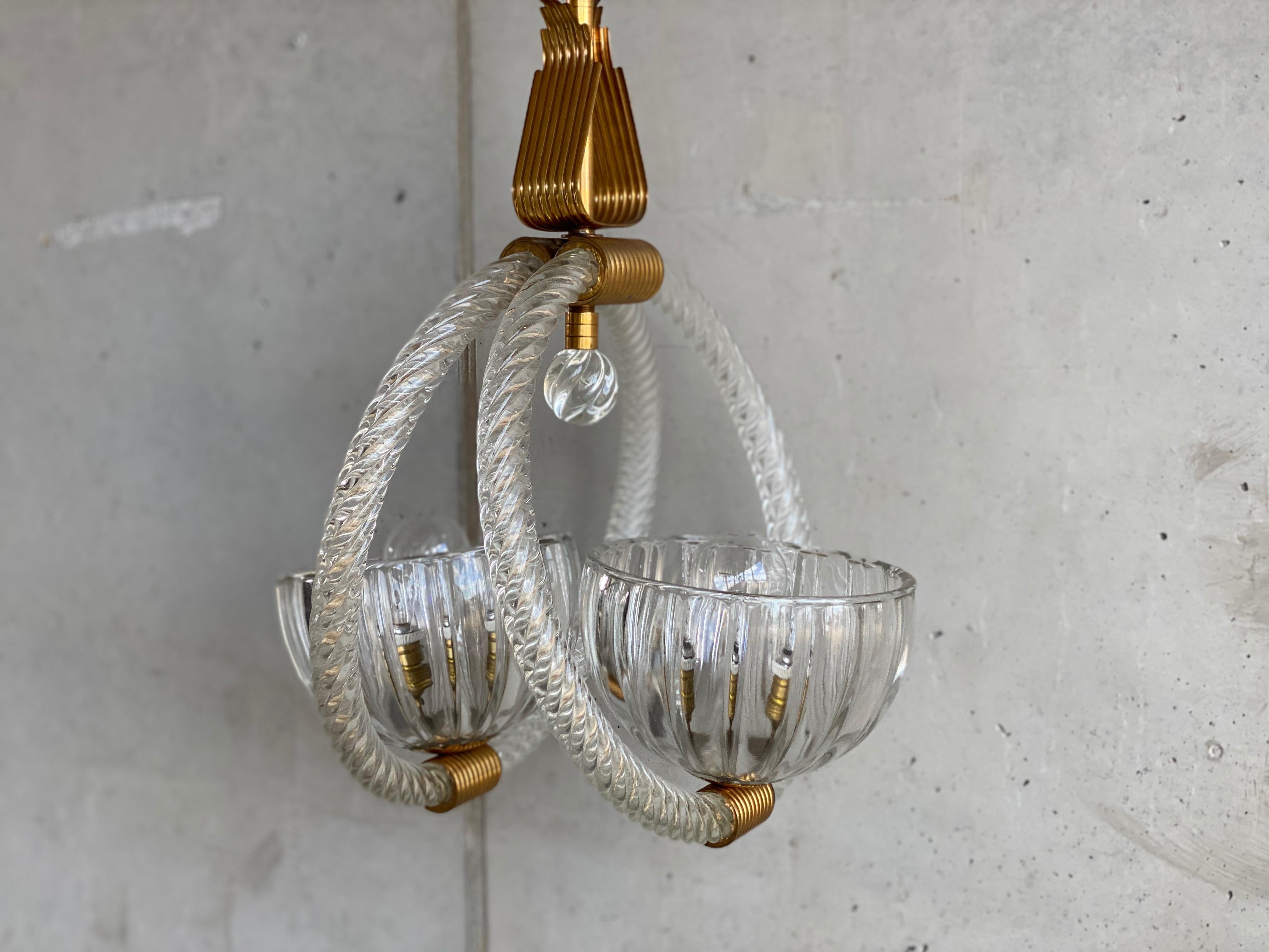Art Deco Murano Glas Pendant Lamp by Barovier & Toso, 1930s with brass In Good Condition For Sale In Hamburg, DE