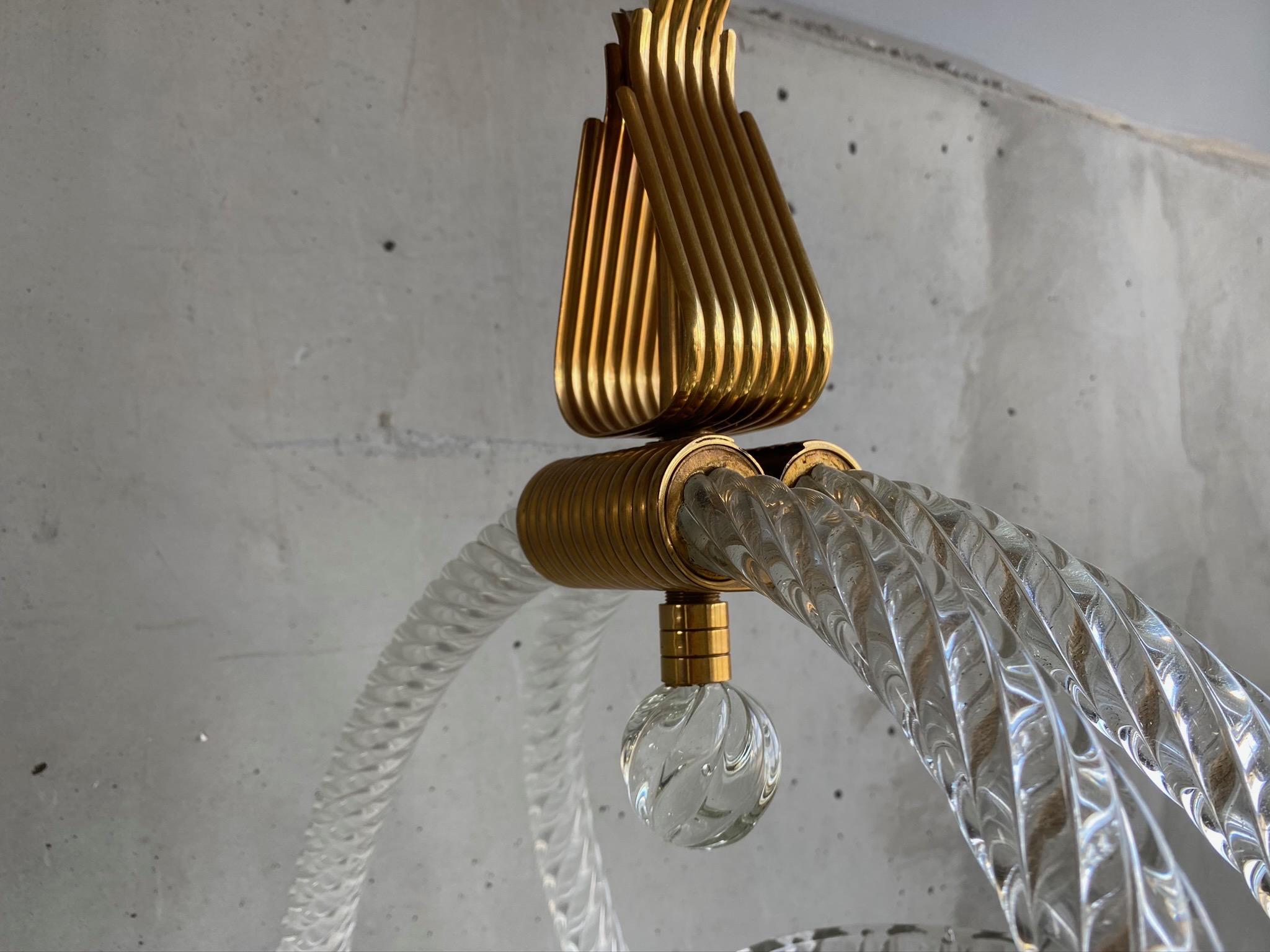 Art Deco Murano Glas Pendant Lamp by Barovier & Toso, 1930s with brass For Sale 2