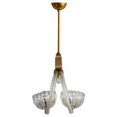 Lampe suspendue Art déco en verre de Murano par Barovier & Toso, années 1930 avec laiton