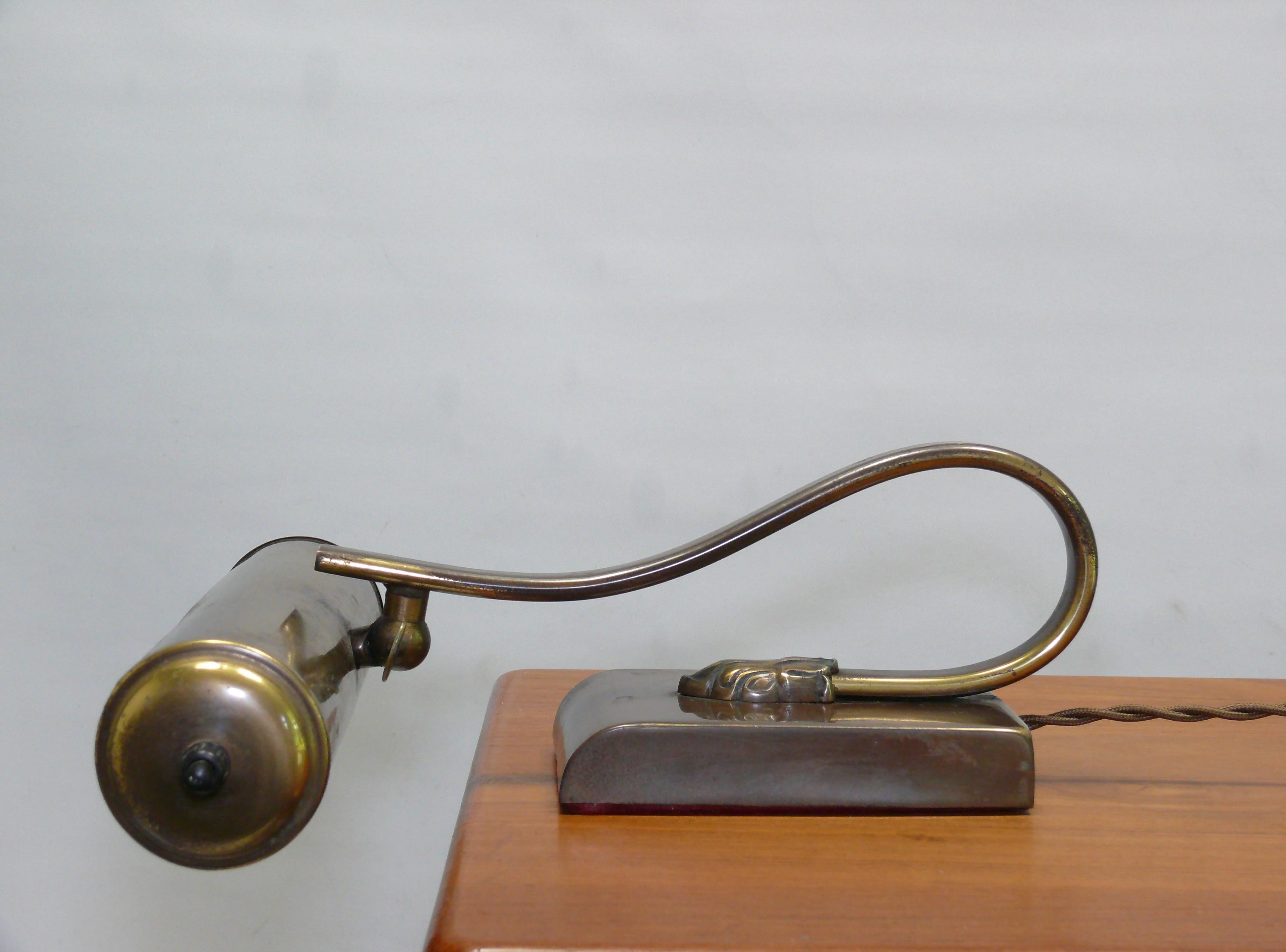 Art Nouveau Art Deco Brass Piano Lamp, 1930s
