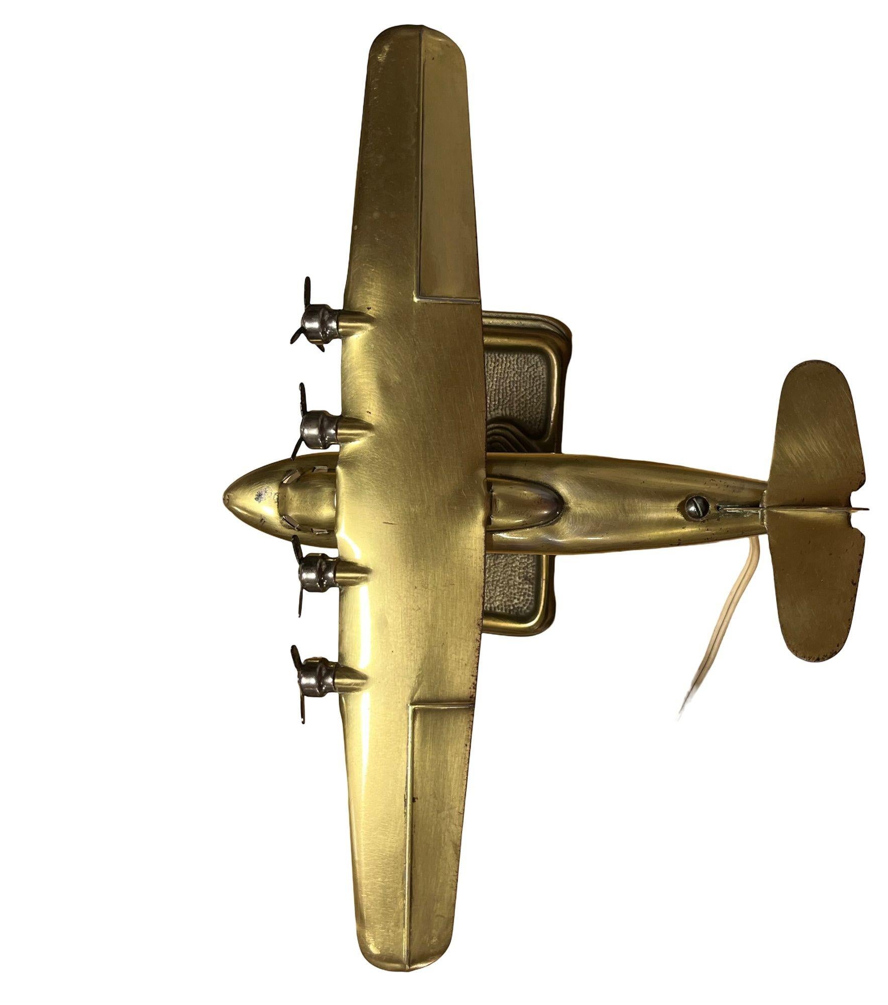 Art Deco Brass Plane Table Lamp In Excellent Condition For Sale In Van Nuys, CA
