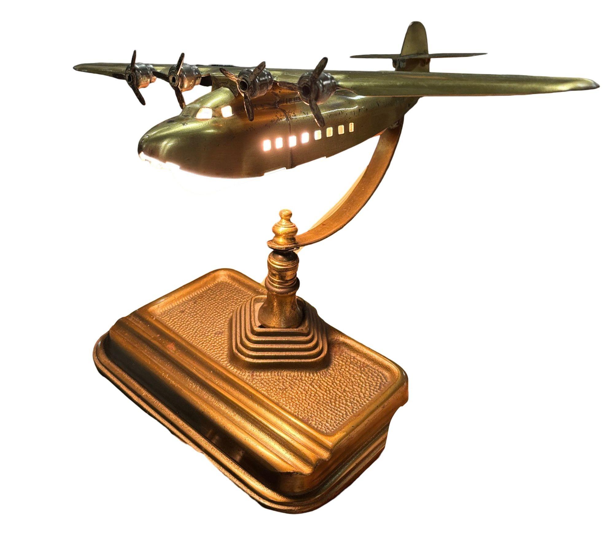 Mid-20th Century Art Deco Brass Plane Table Lamp For Sale