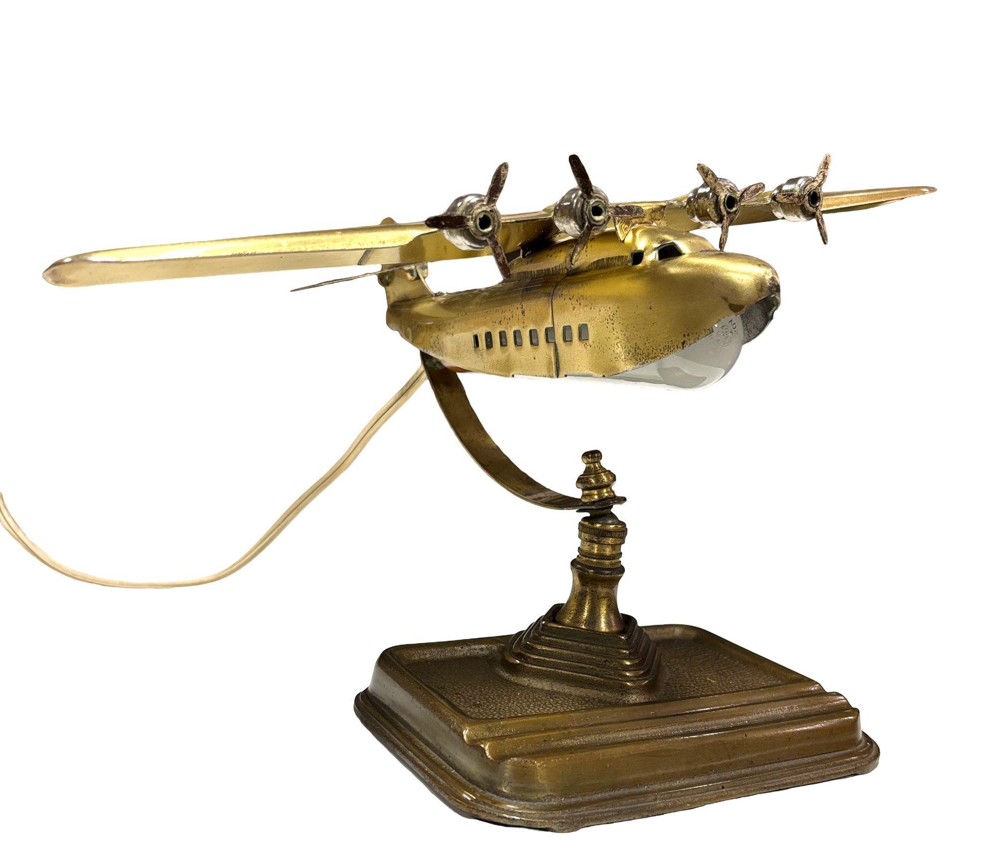 Art Deco Brass Plane Table Lamp For Sale 2