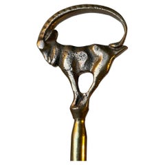 Vintage Art Deco Brass Shoe Horn with Bronze Ram, 1930s