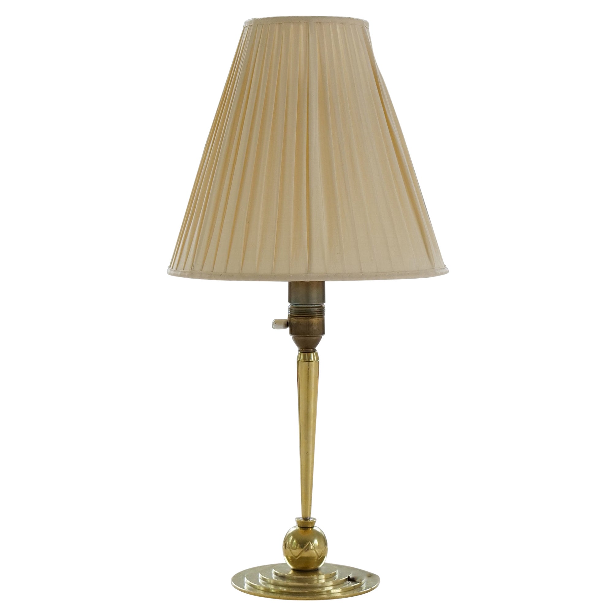 Art Deco Brass Table Lamp Attributed to Lars Holmström, Sweden, 1930s