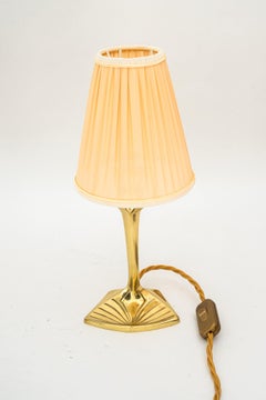 Art Deco brass table lamp with fabric shade around 1920s