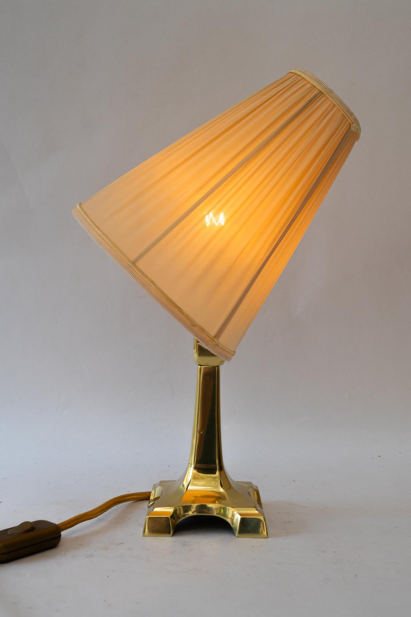 Art Deco brass table lamp with fabric shade vienna around 1920s For Sale 3