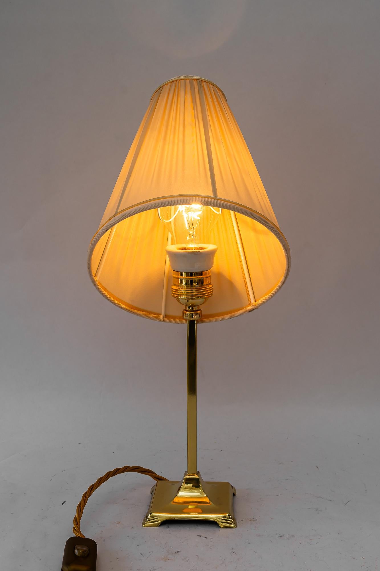Art Deco brass Table lamp with fabric shade vienna around 1920s For Sale 4