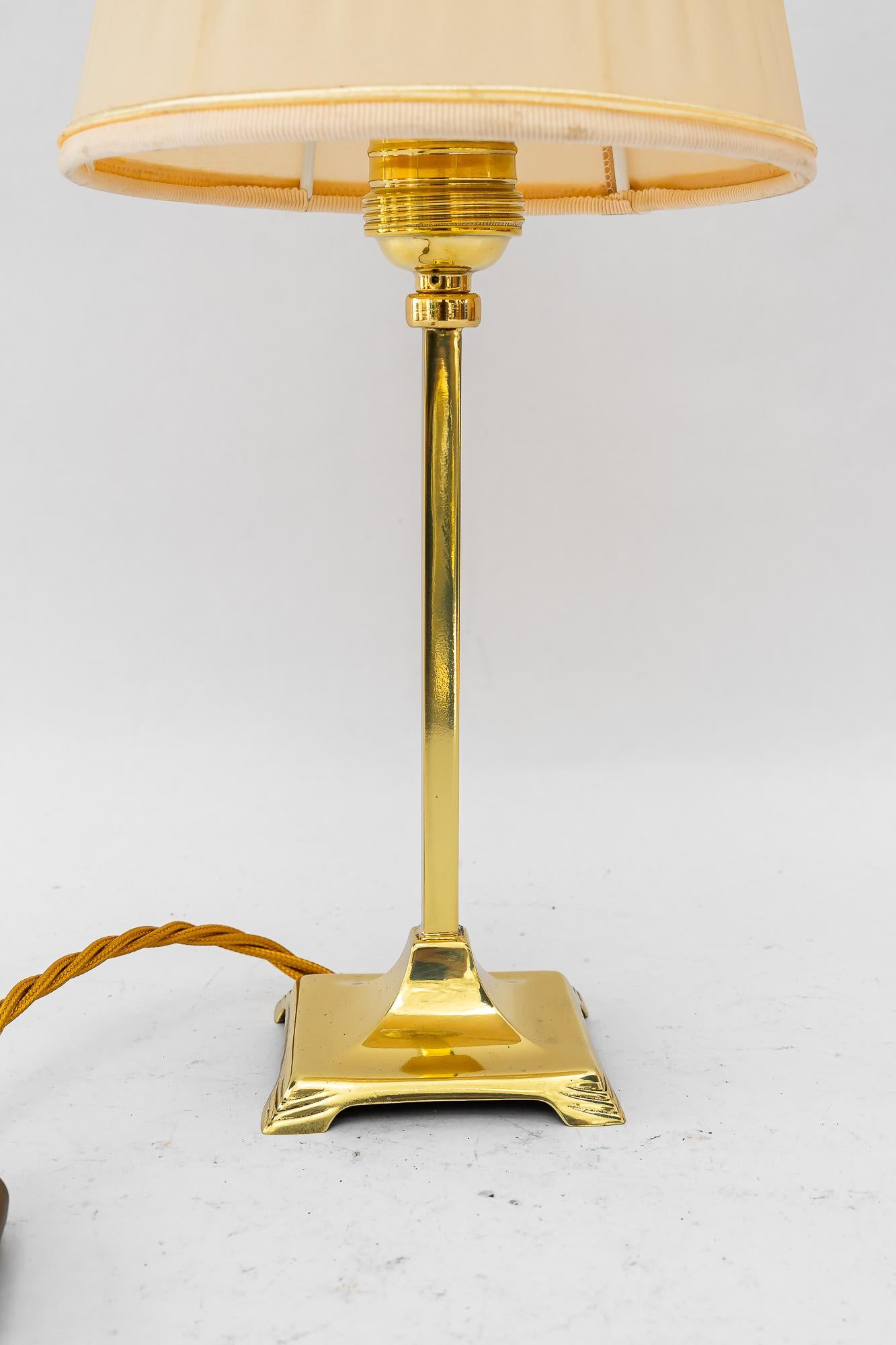 Austrian Art Deco brass Table lamp with fabric shade vienna around 1920s For Sale