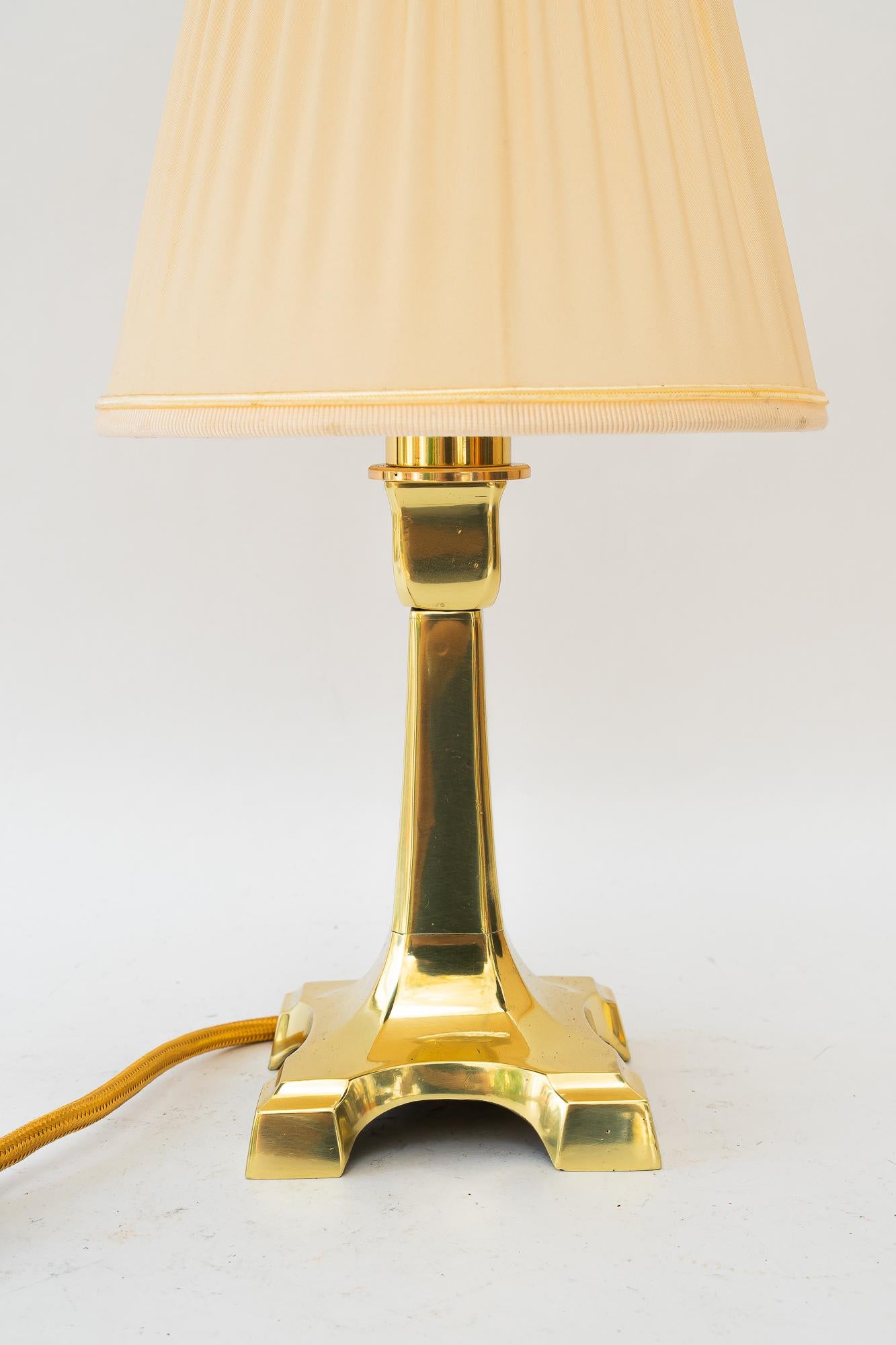 Austrian Art Deco brass table lamp with fabric shade vienna around 1920s For Sale