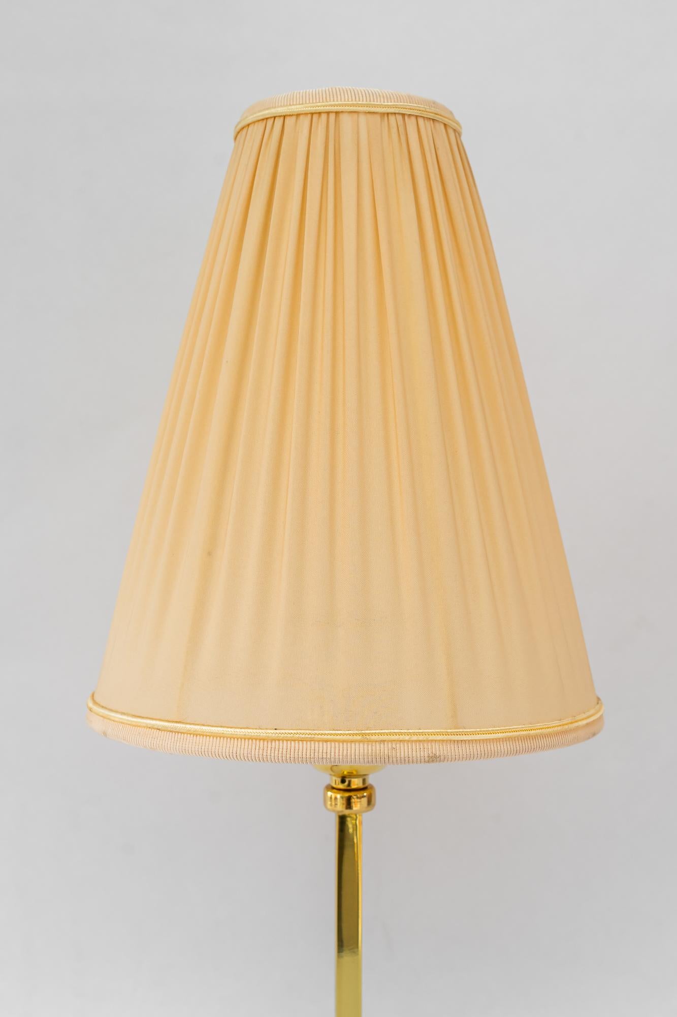 Lacquered Art Deco brass Table lamp with fabric shade vienna around 1920s For Sale