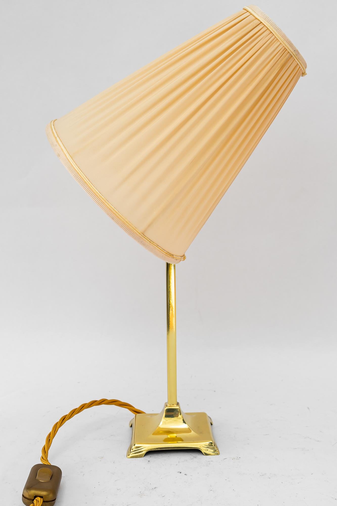 Art Deco brass Table lamp with fabric shade vienna around 1920s In Good Condition For Sale In Wien, AT