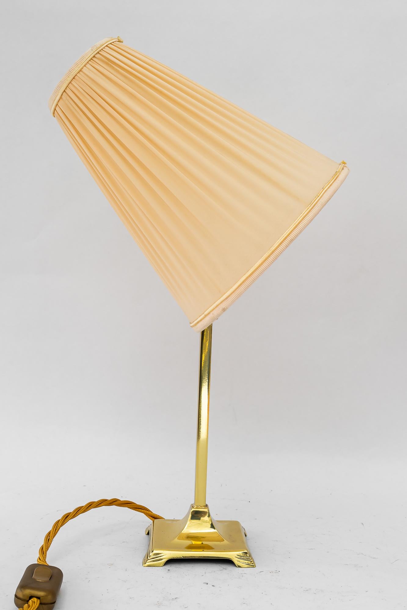 Early 20th Century Art Deco brass Table lamp with fabric shade vienna around 1920s For Sale
