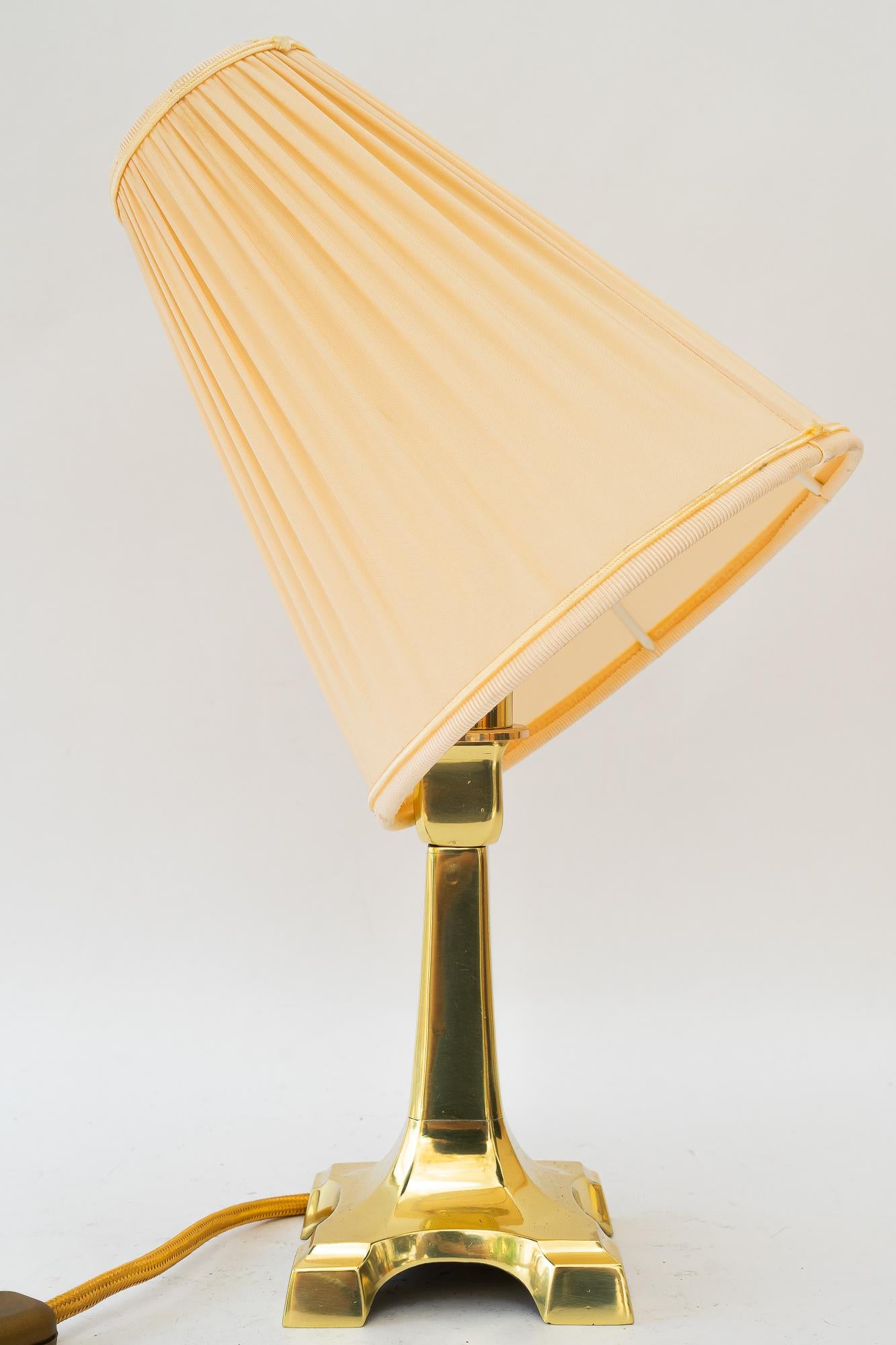Early 20th Century Art Deco brass table lamp with fabric shade vienna around 1920s For Sale