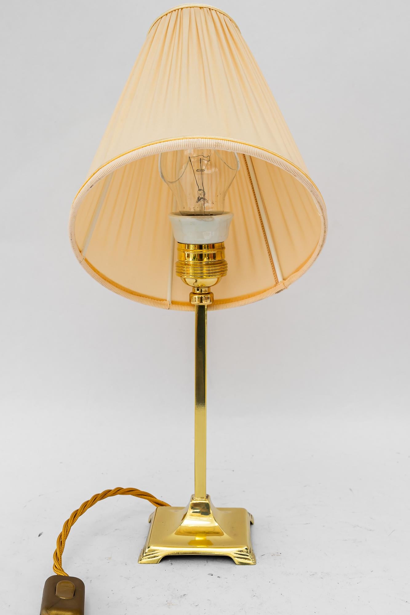 Brass Art Deco brass Table lamp with fabric shade vienna around 1920s For Sale