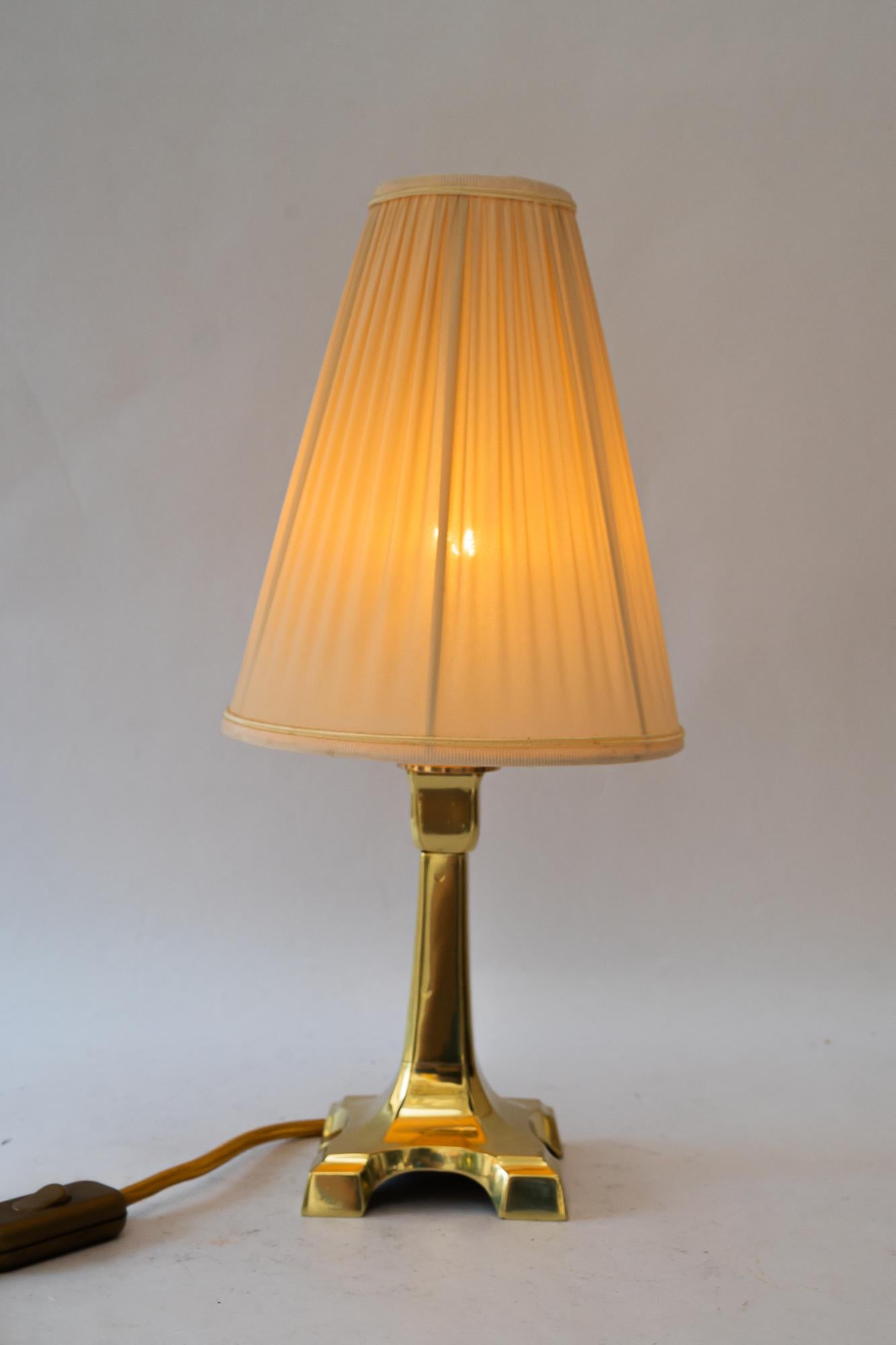 Brass Art Deco brass table lamp with fabric shade vienna around 1920s For Sale