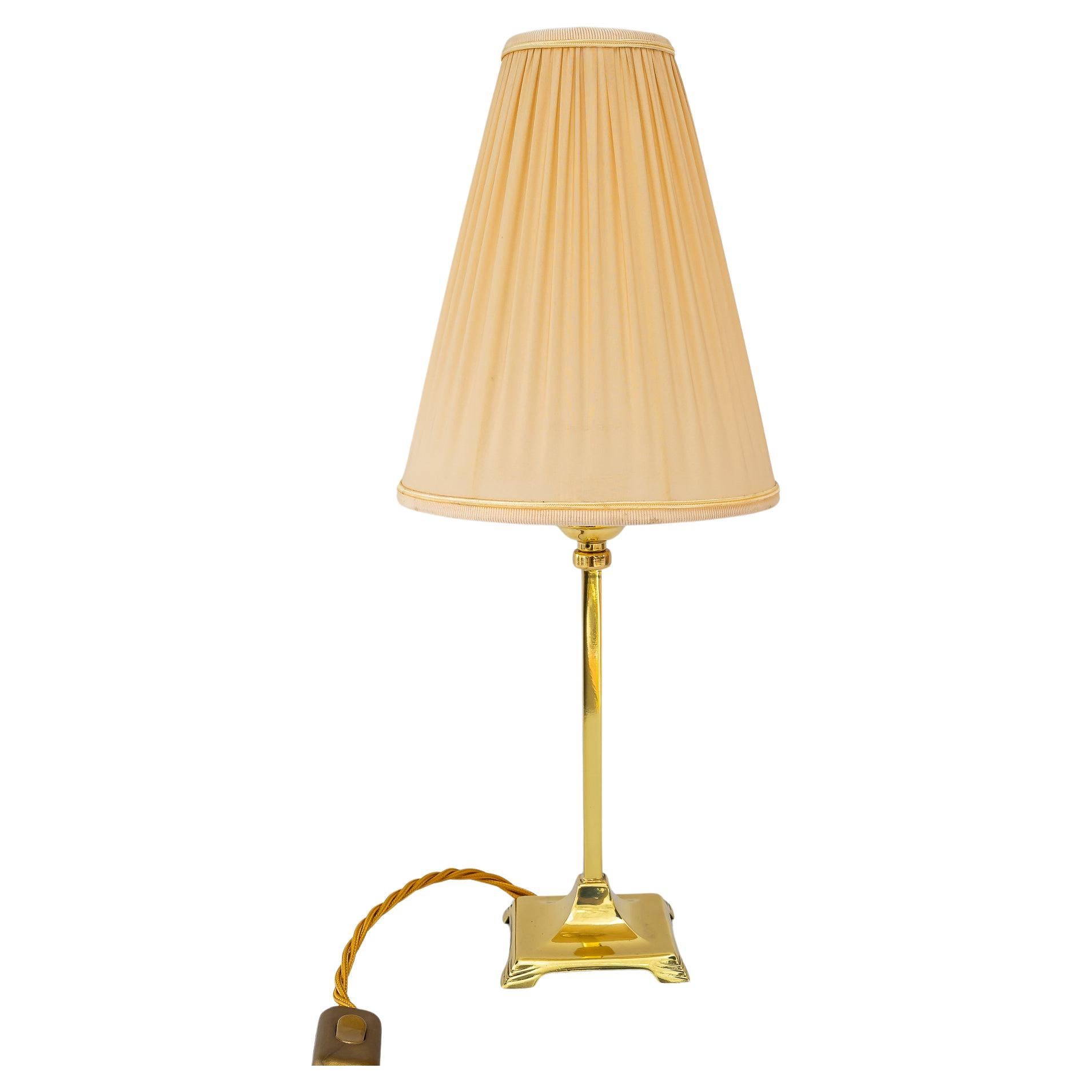 Art Deco brass Table lamp with fabric shade vienna around 1920s For Sale