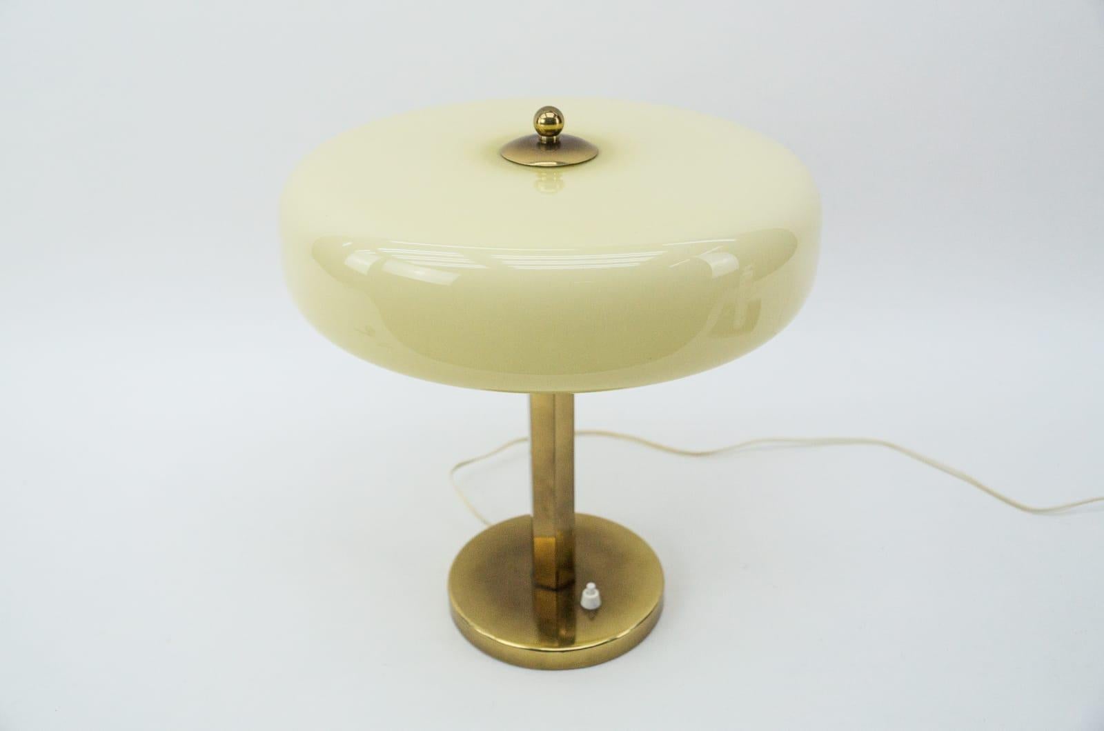 Mid-20th Century Art Deco Brass Table Lamp with Glass Shade, 1940s, Germany