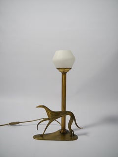 Art Deco Brass Table Lamp with Greyhound Figure, 1940s