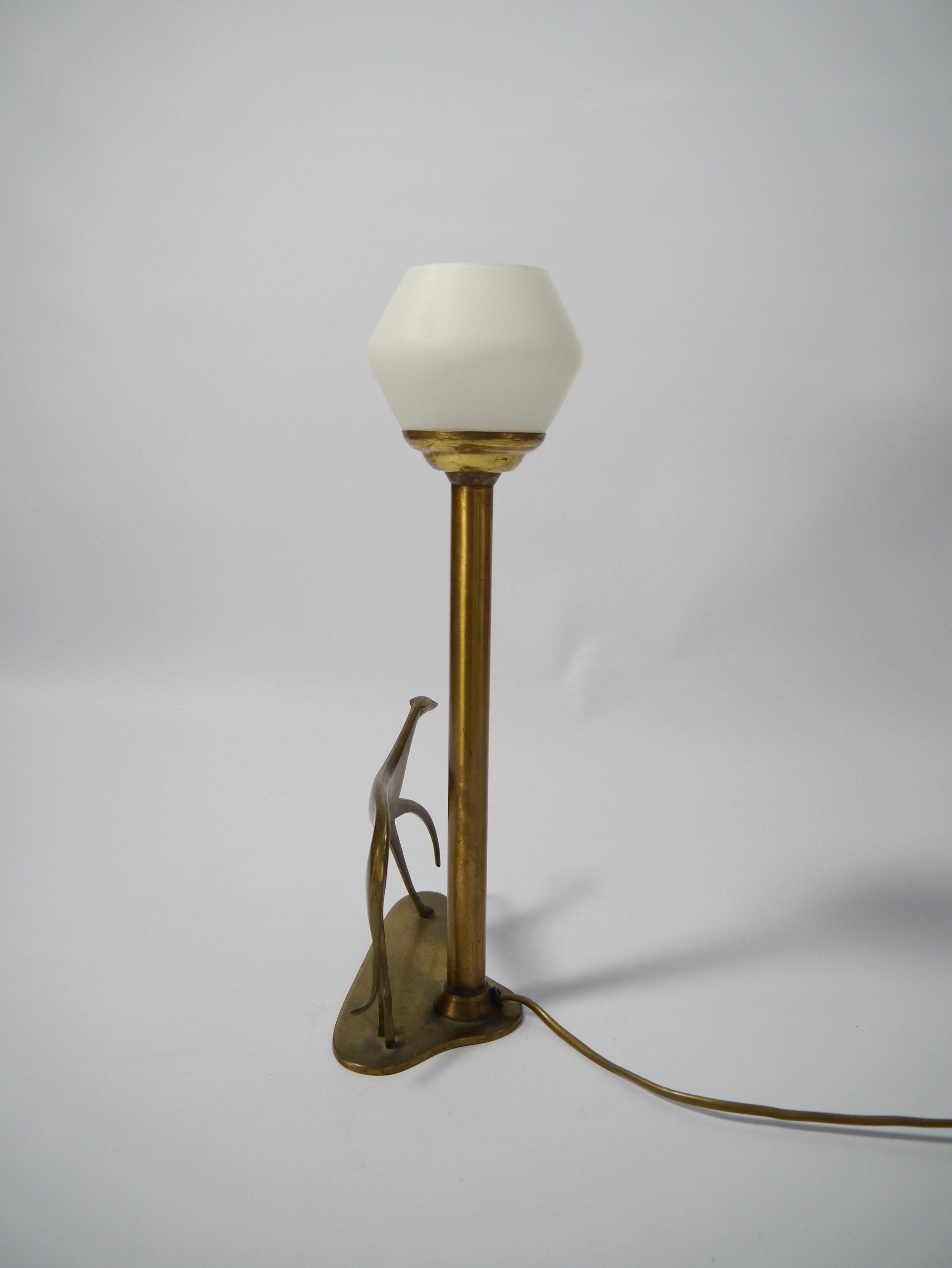 20th Century Art Deco Brass Table Lamp with Greyhound Figure, 1940s