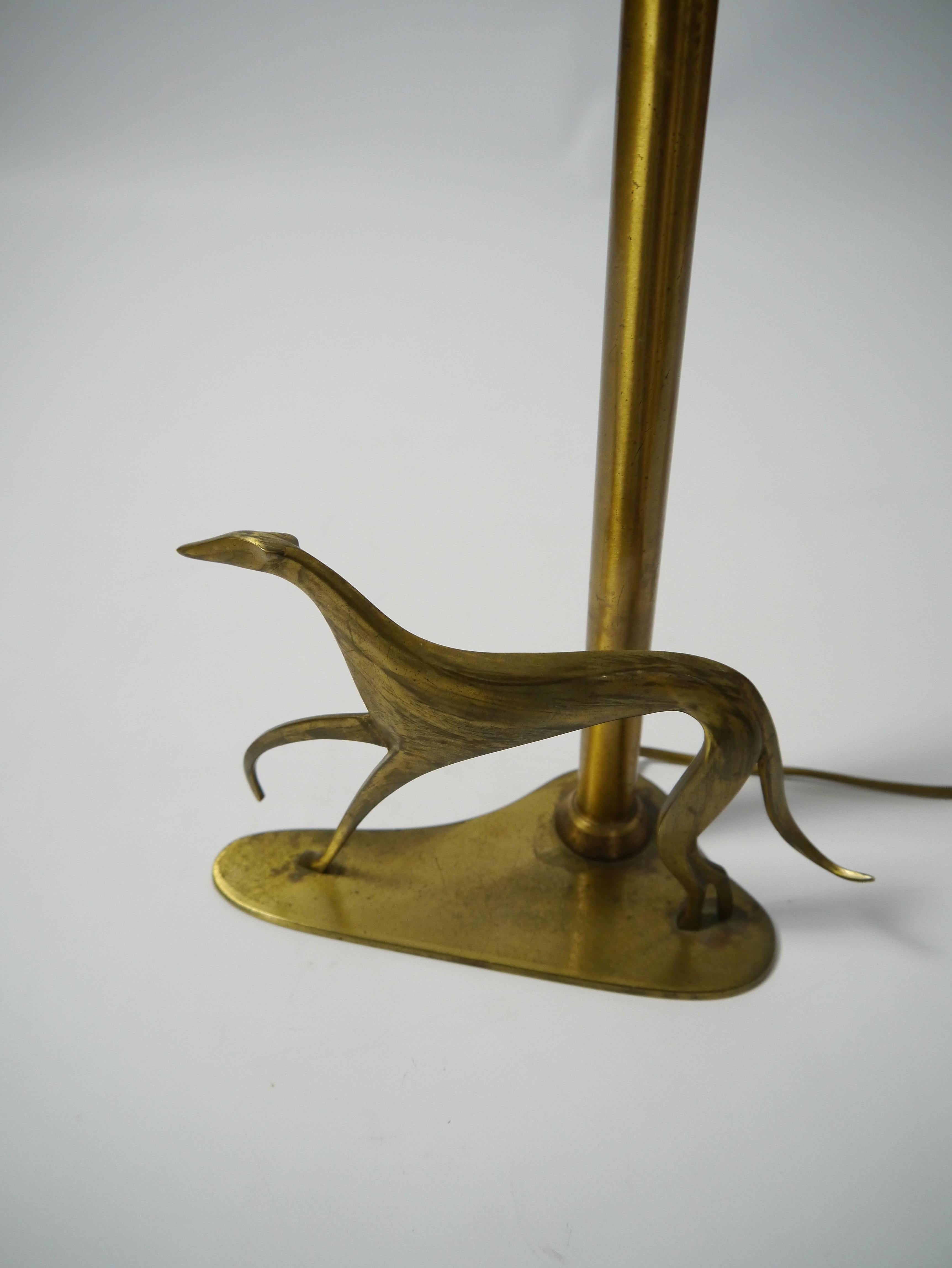 Art Deco Brass Table Lamp with Greyhound Figure, 1940s 3
