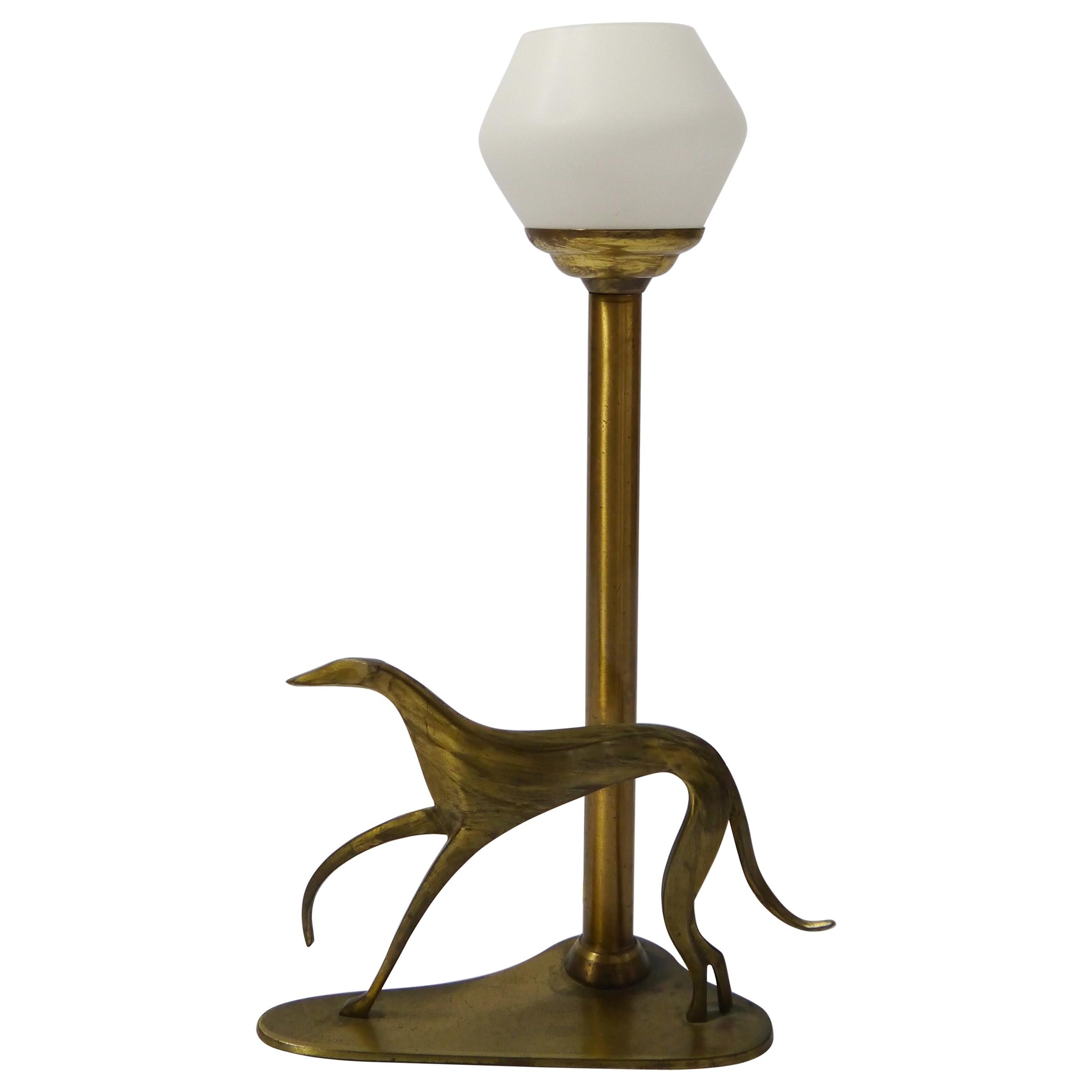 Art Deco Brass Table Lamp with Greyhound Figure, 1940s