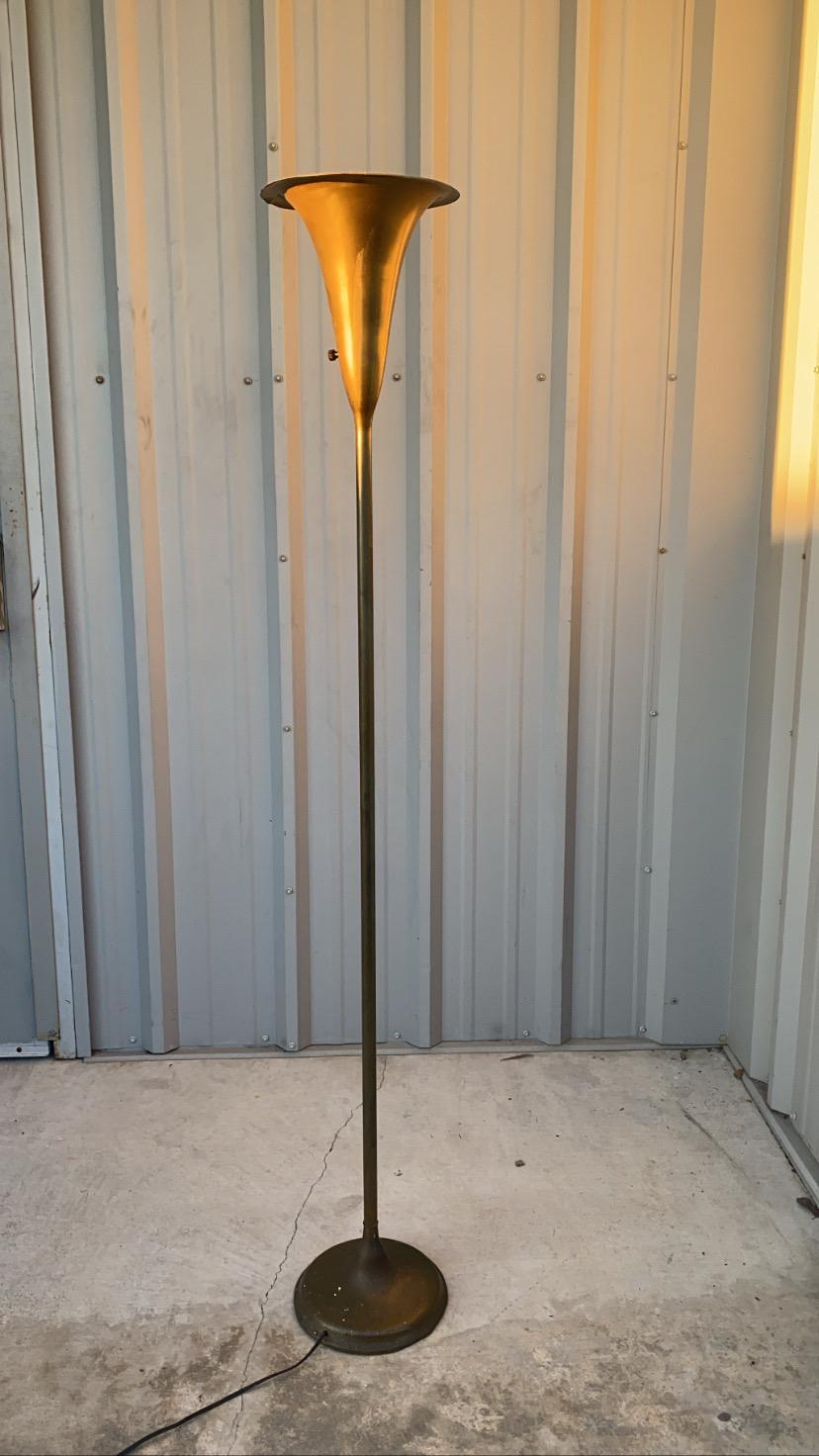 Art Deco Brass Torchiere Floor Lamp In Good Condition In Houston, TX