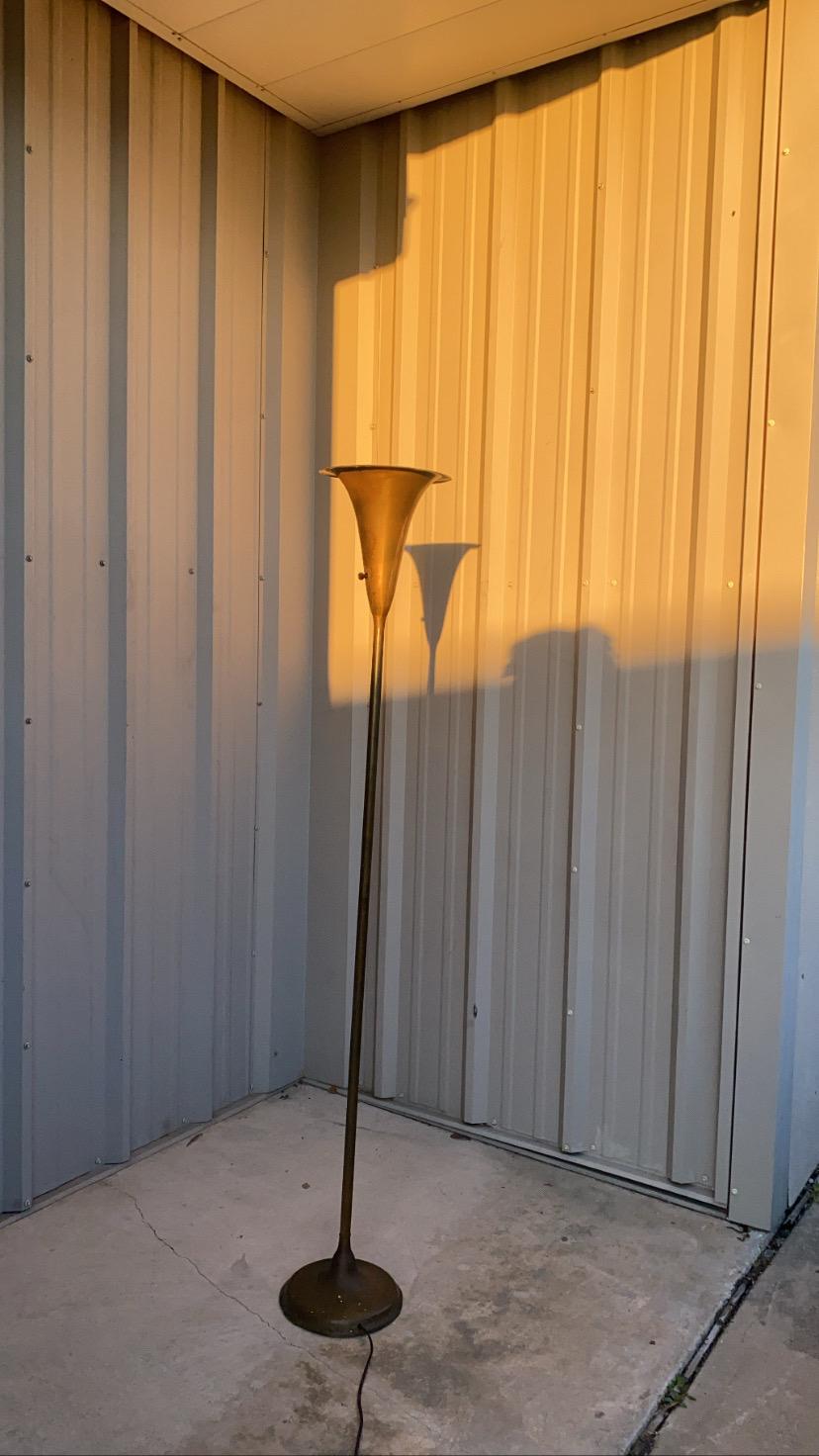 Mid-20th Century Art Deco Brass Torchiere Floor Lamp