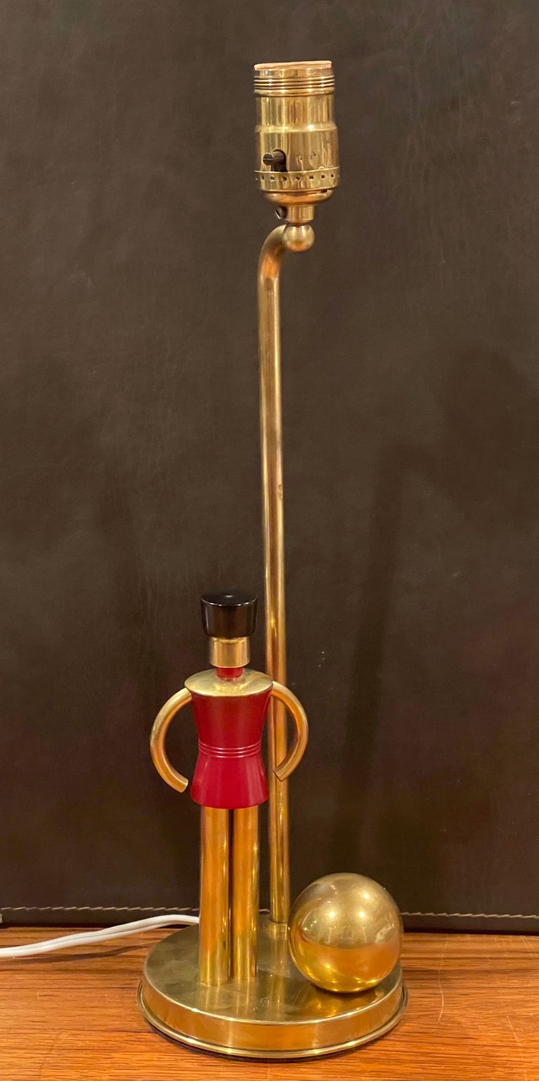 Walter Von Nessen Red Enamel and Brass Table Lamp 1930s Art Deco