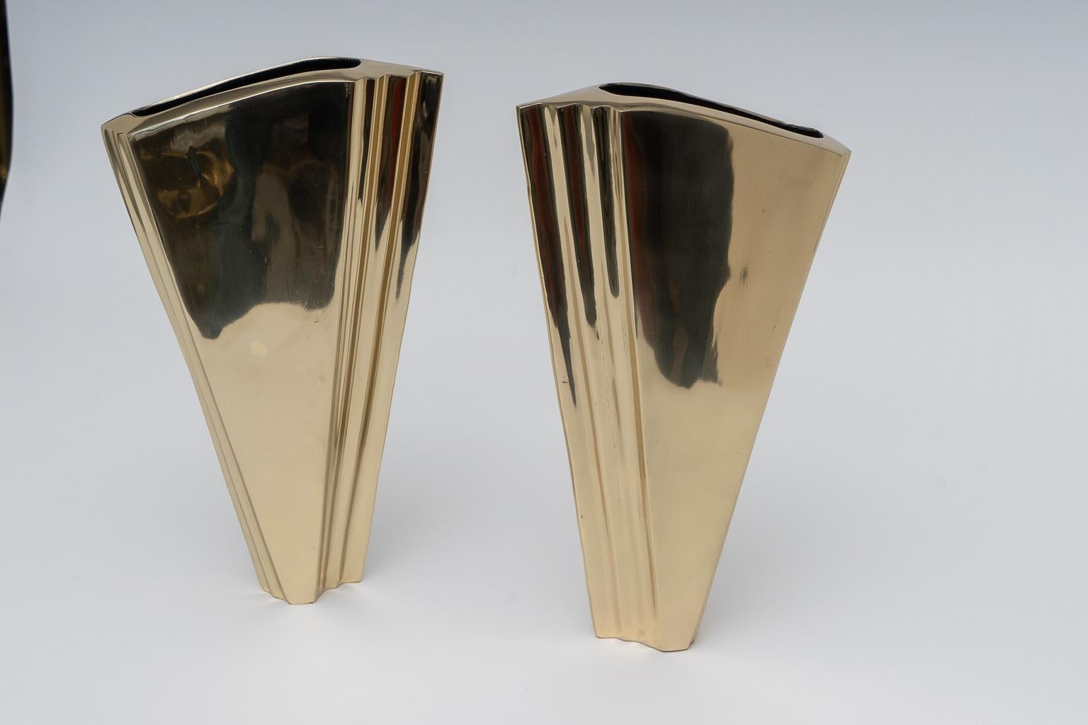 Cast Art Deco Brass Vases