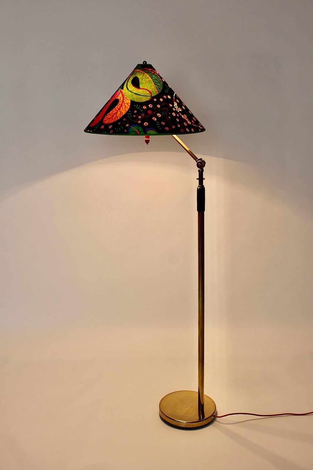 Art Deco Brass Vintage Floor Lamp by Kaspar & Sic Vienna 1932 Josef Frank Fabric For Sale 5