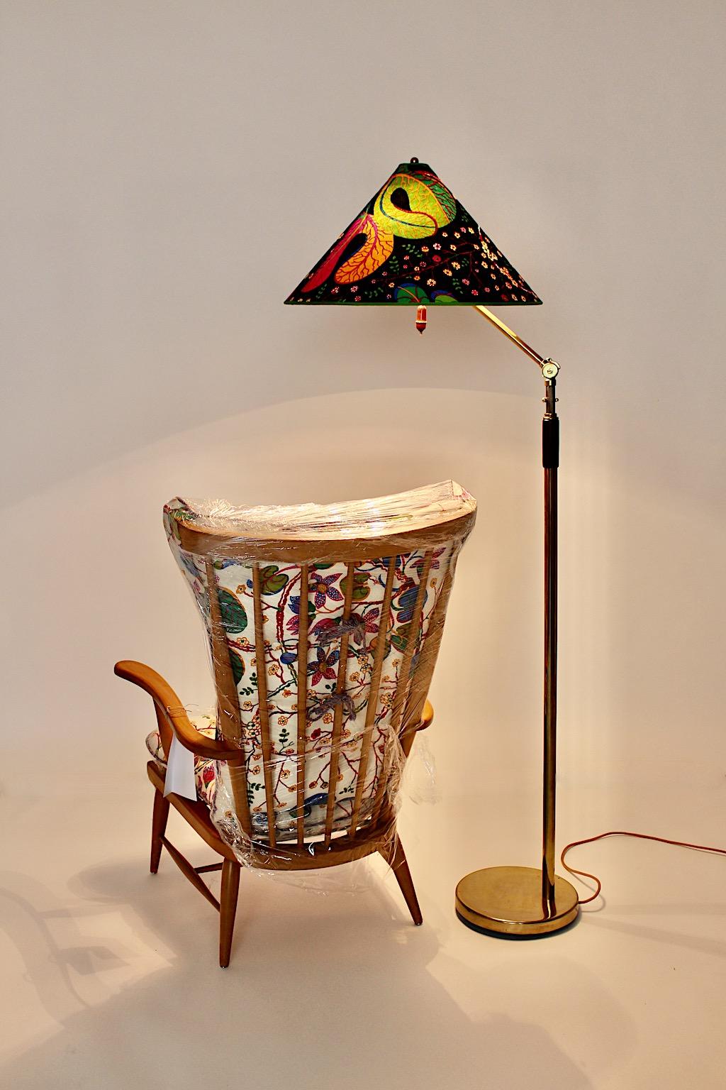 Art Deco Brass Vintage Floor Lamp by Kaspar & Sic Vienna 1932 Josef Frank Fabric For Sale 6