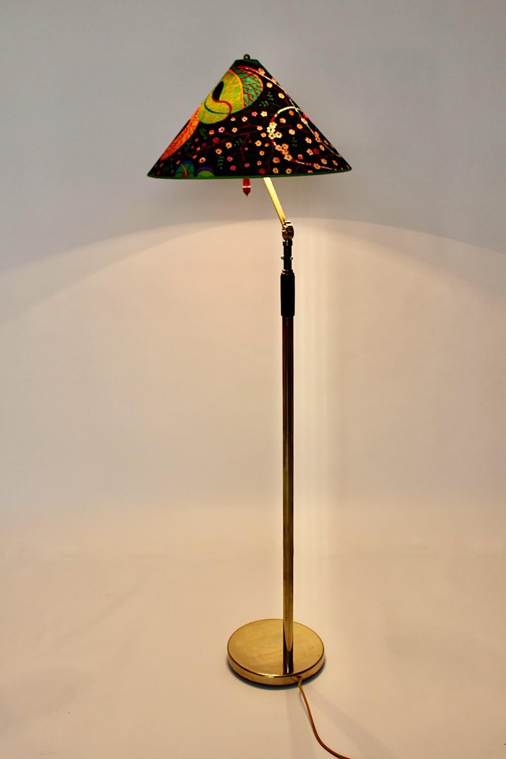 Art Deco Brass Vintage Floor Lamp by Kaspar & Sic Vienna 1932 Josef Frank Fabric For Sale 8