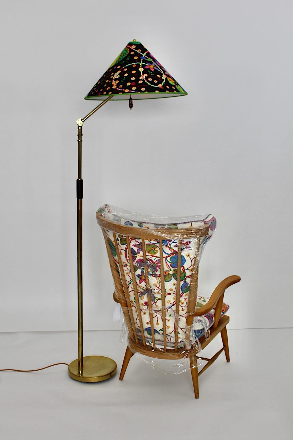 Art Deco Brass Vintage Floor Lamp by Kaspar & Sic Vienna 1932 Josef Frank Fabric For Sale 13