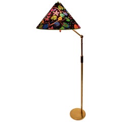Art Deco Brass Vintage Floor Lamp by Kaspar & Sic Vienna 1932 Josef Frank Fabric