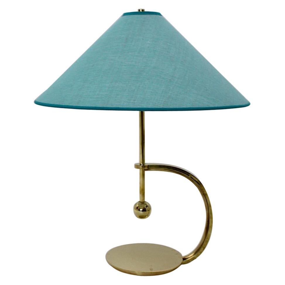 Vintage-Tischlampe aus Messing im Art-déco-Stil mit blauem Teal-Textilschirm, Wien, um 1925 im Angebot