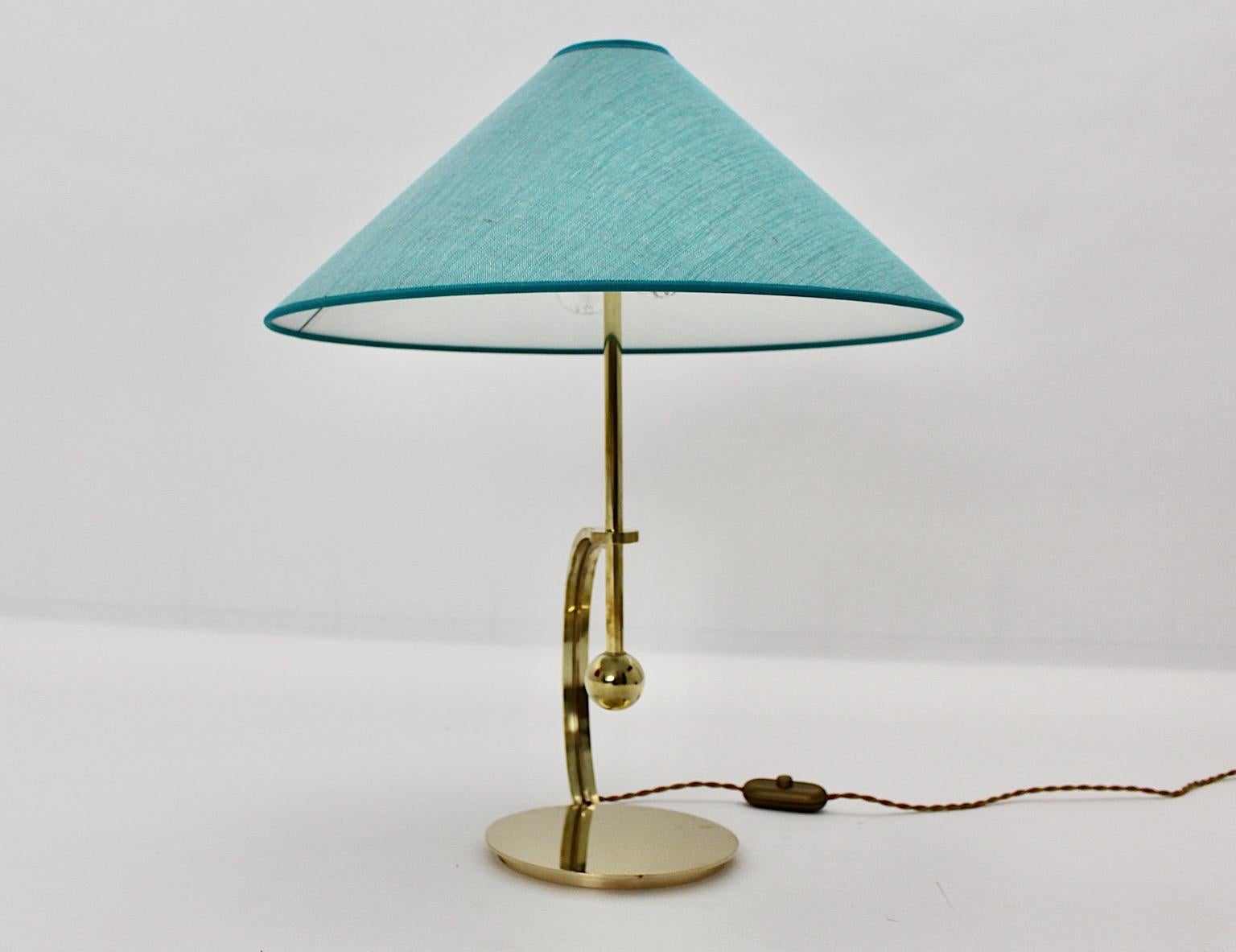 Art Deco Brass Vintage Table Lamp Blue Teal Textile Shade Vienna C 1925 For Sale 6