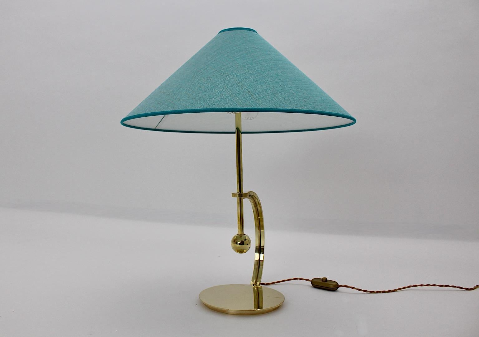Art Deco Brass Vintage Table Lamp Blue Teal Textile Shade Vienna C 1925 For Sale 7