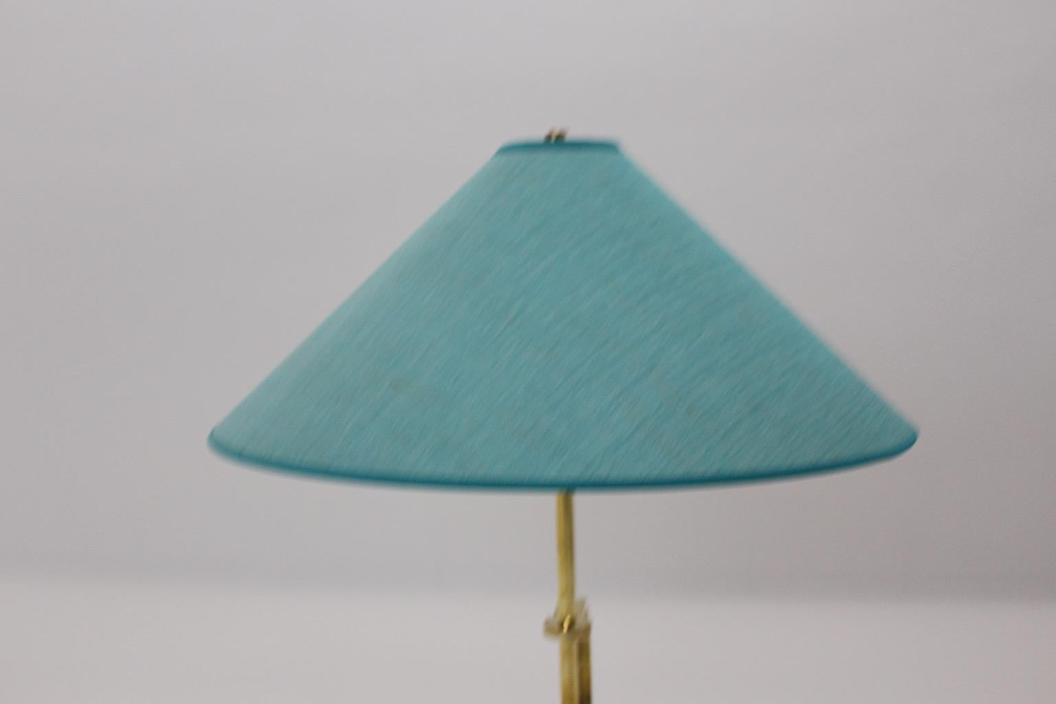 Art Deco Brass Vintage Table Lamp Blue Teal Textile Shade Vienna C 1925 For Sale 8