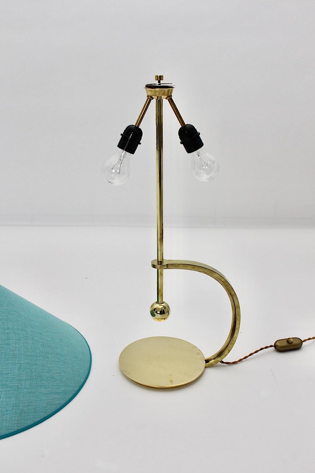 Art Deco Brass Vintage Table Lamp Blue Teal Textile Shade Vienna C 1925 For Sale 10