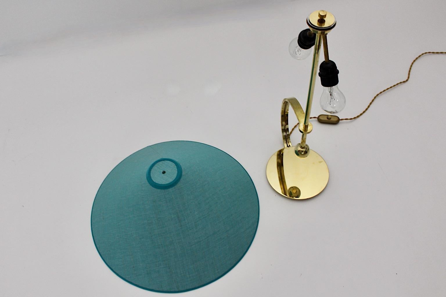 Vintage-Tischlampe aus Messing im Art-déco-Stil mit blauem Teal-Textilschirm, Wien, um 1925 im Angebot 13