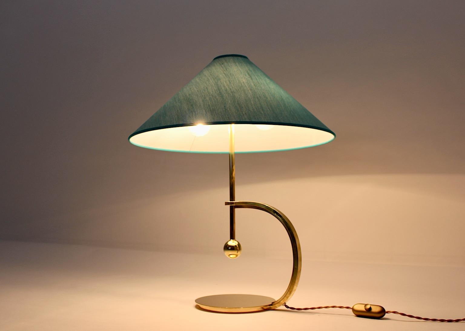 Art Deco Brass Vintage Table Lamp Blue Teal Textile Shade Vienna C 1925 For Sale 4