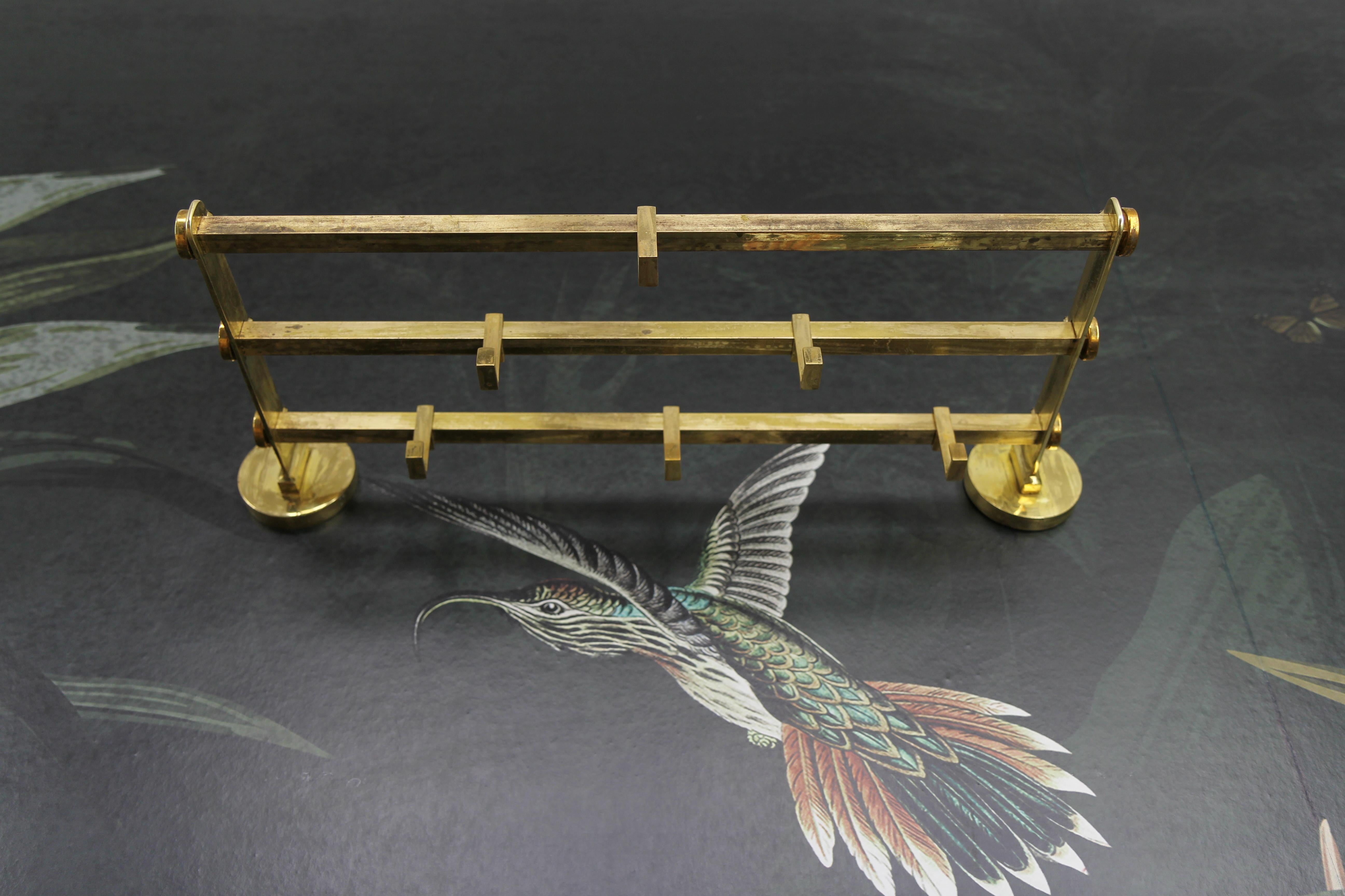 Art Deco Brass Wall Coat Rack, 1930s In Good Condition For Sale In Barntrup, DE