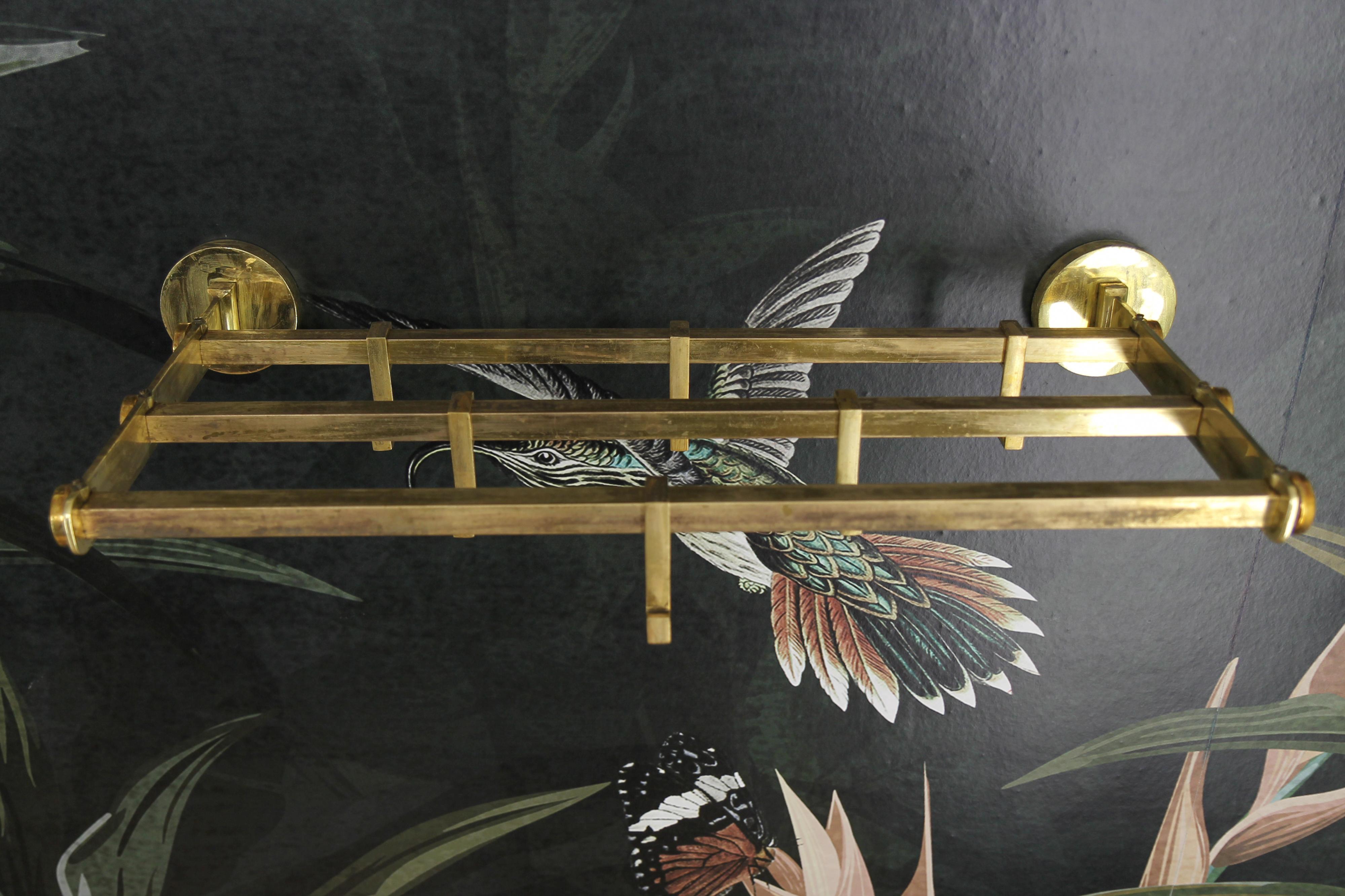 Mid-20th Century Art Deco Brass Wall Coat Rack, 1930s For Sale
