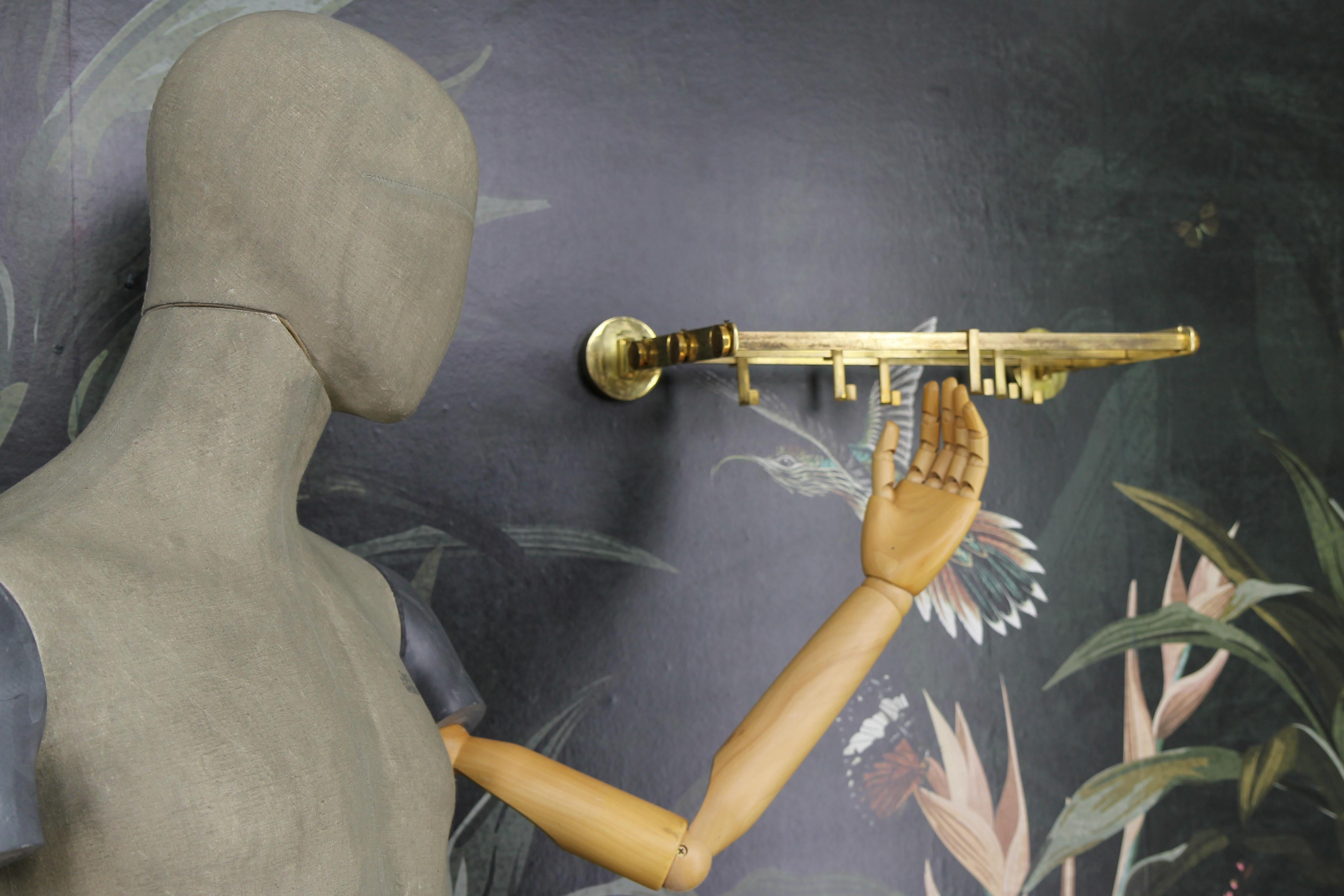 Art Deco Brass Wall Coat Rack, 1930s For Sale 1