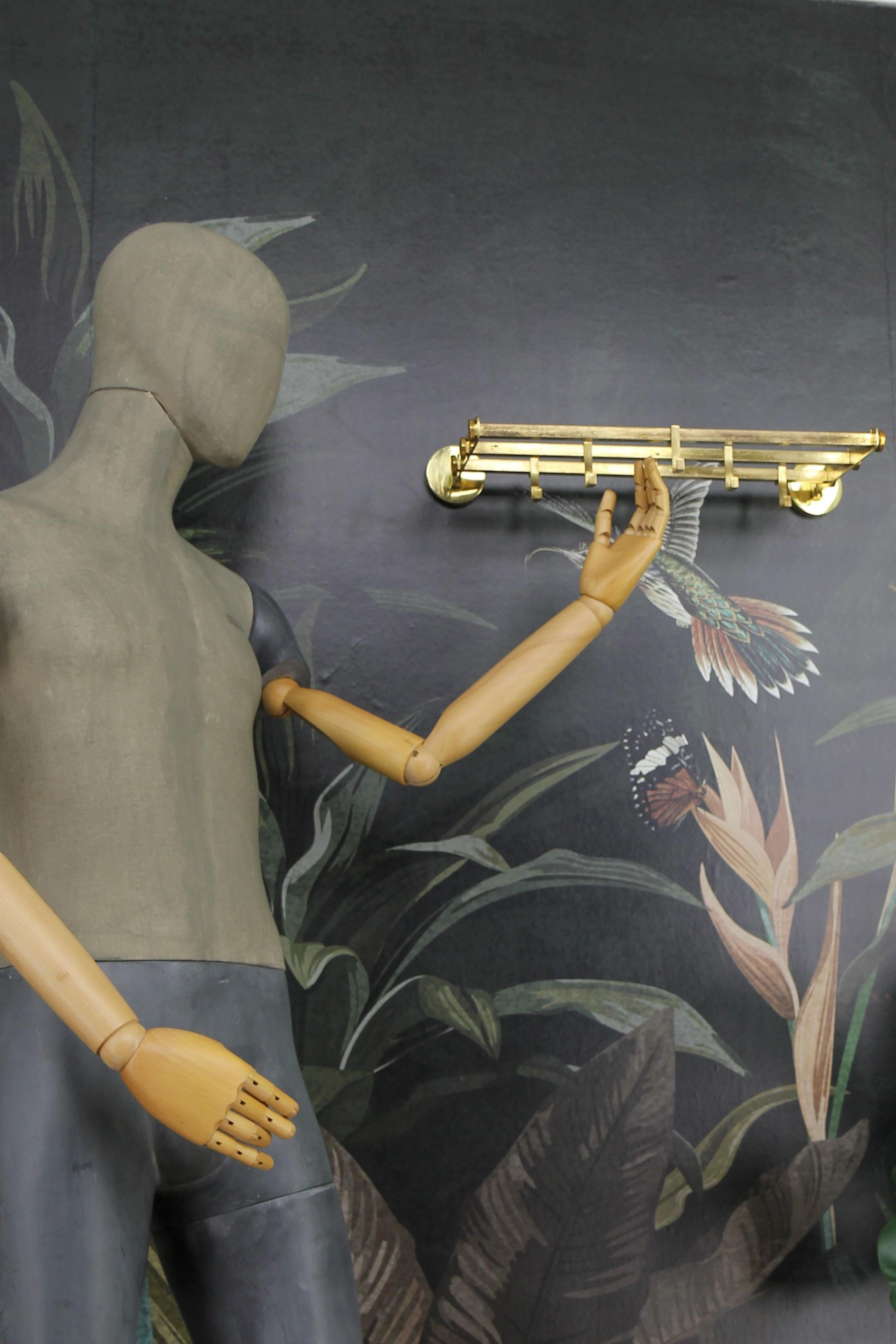 Art Deco Brass Wall Coat Rack, 1930s For Sale 2